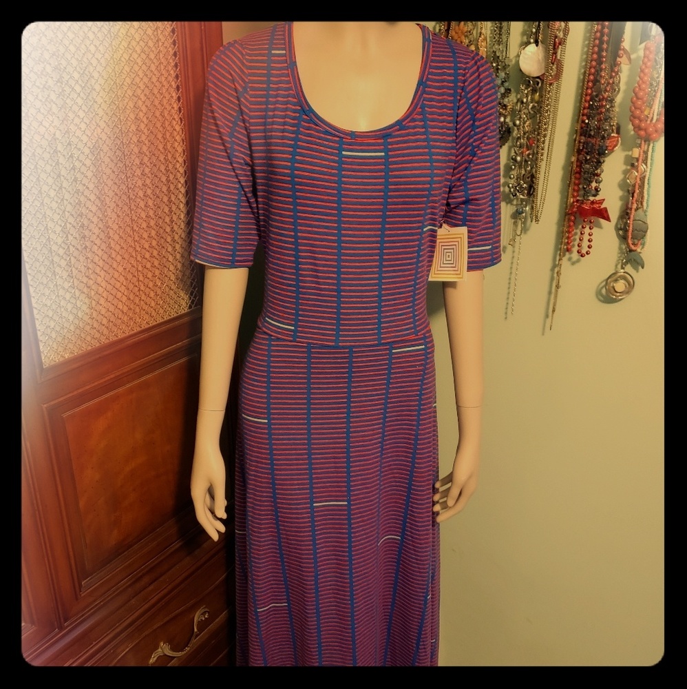 XL Lularoe Anna in white and blue nautical theme